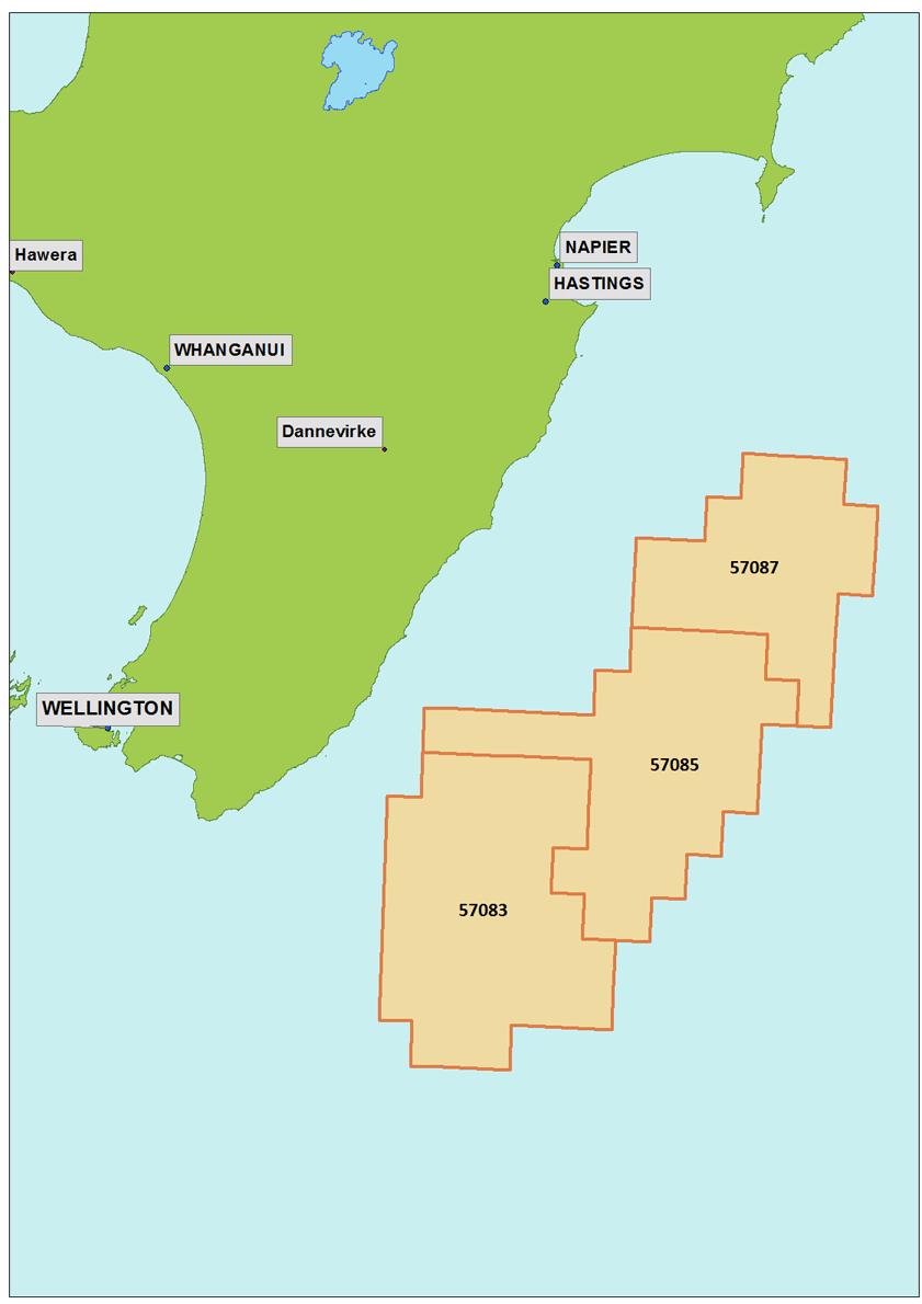Map showing areas off the coast of the North Island Chevron have permits