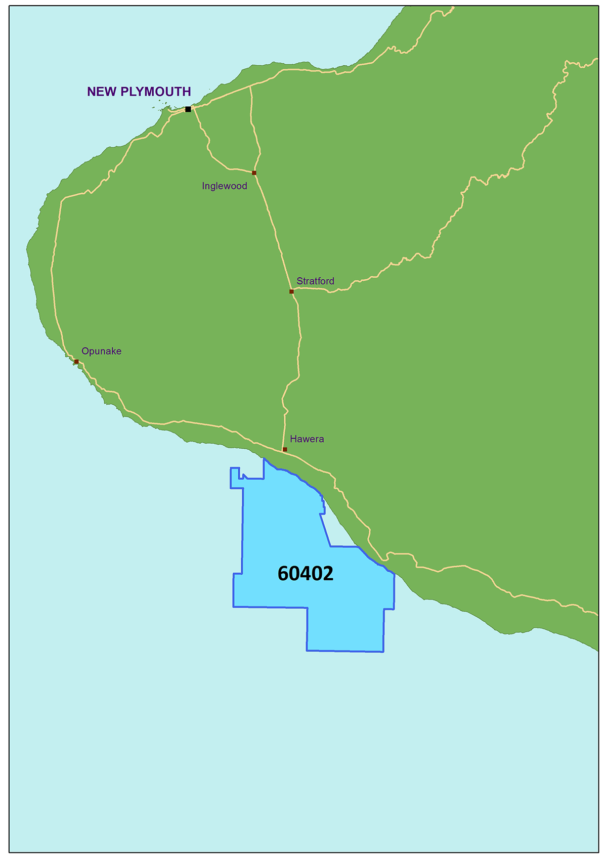Map showing where Westside New Zealand Limited has been granted a permit in the Taranaki Basin.