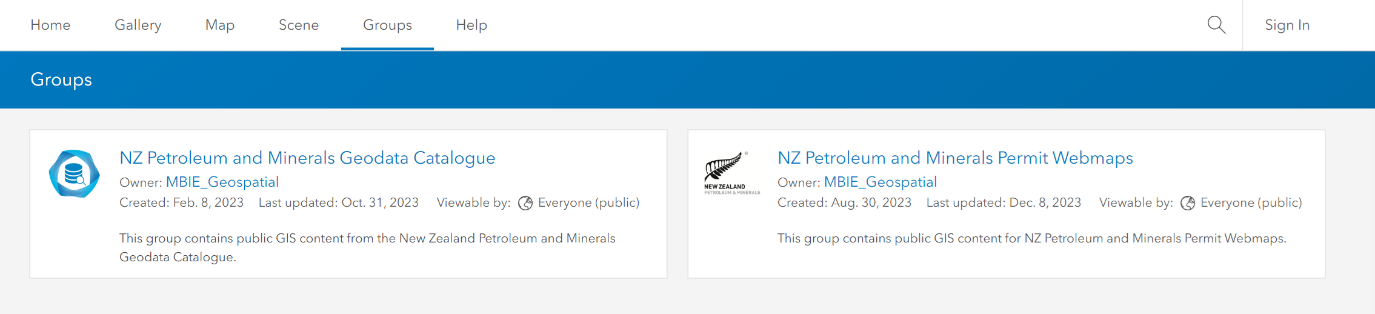 Screenshot of the ArcGIS Portal showing 2 public groups.